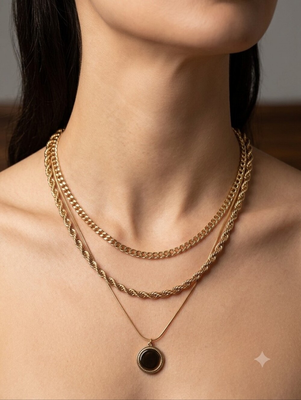 3 Layered Rope Gold Tone Chain